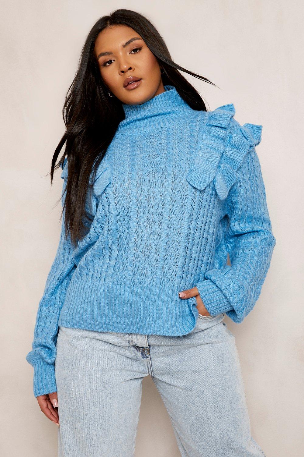 Plus Ruffle Cable Knit Jumper boohoo UK